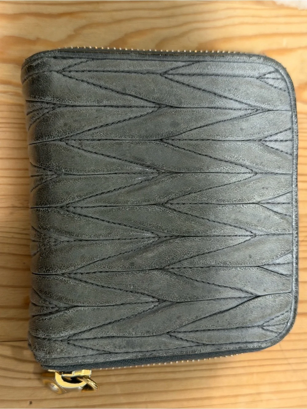Authentic Miu Miu Matelassé Zip Around Wallet Marmo Grey w/ Receipt & Auth Card - Picture 3 of 14